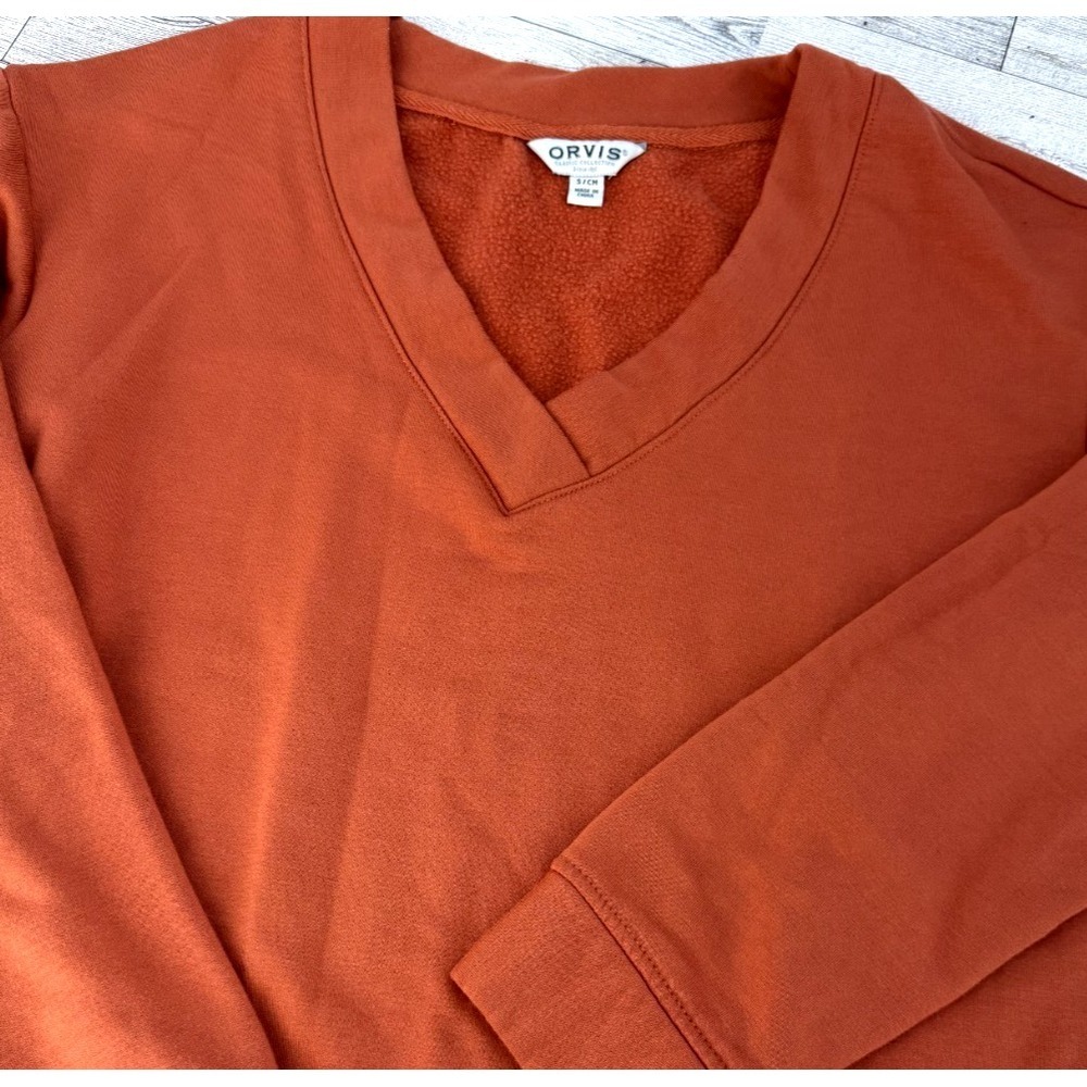 Orvis Sweater Womens Orange V Neck Modal Blend Pullover Long Sleeve Soft SMALL